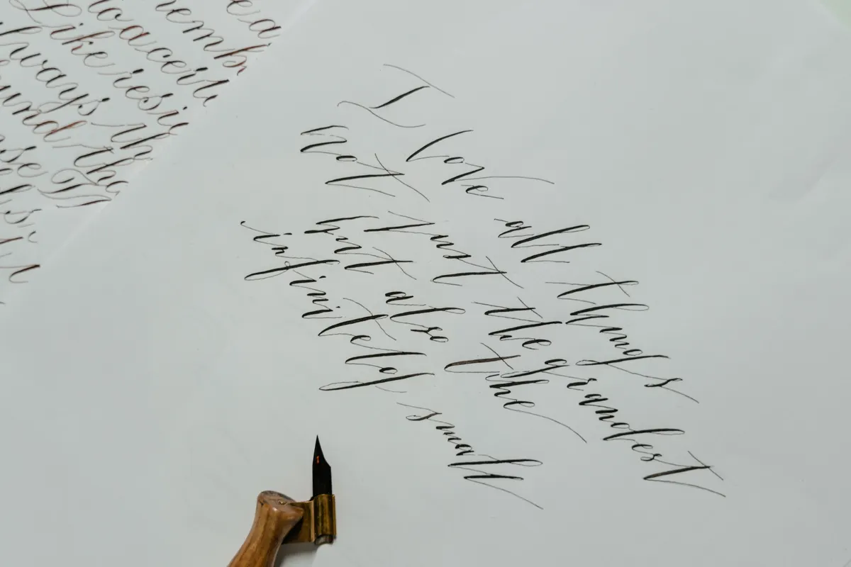 Elegant copperplate calligraphy showing a detailed decorative flourish extending from a capital letter.