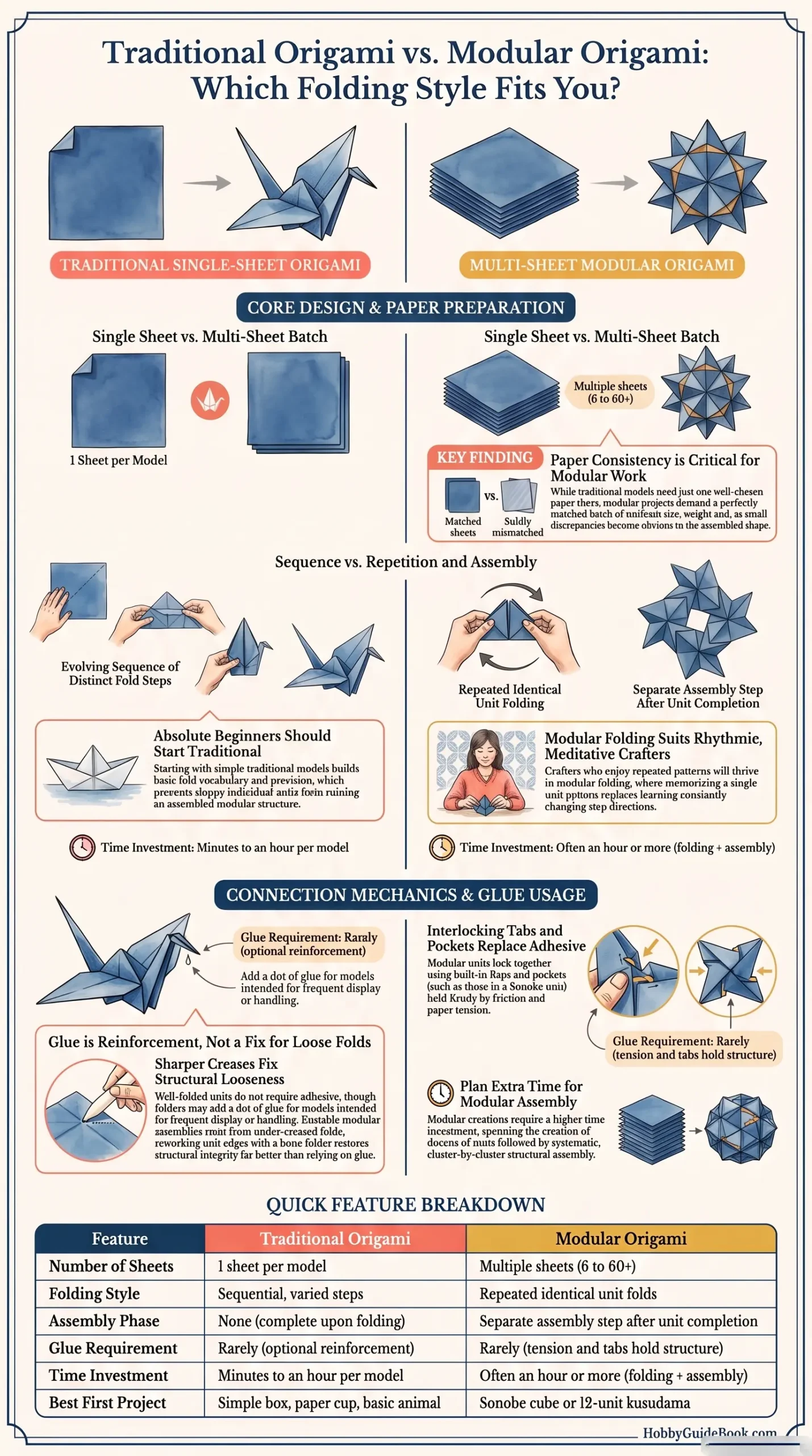 Detail Infographic of Modular Origami vs Traditional Origami