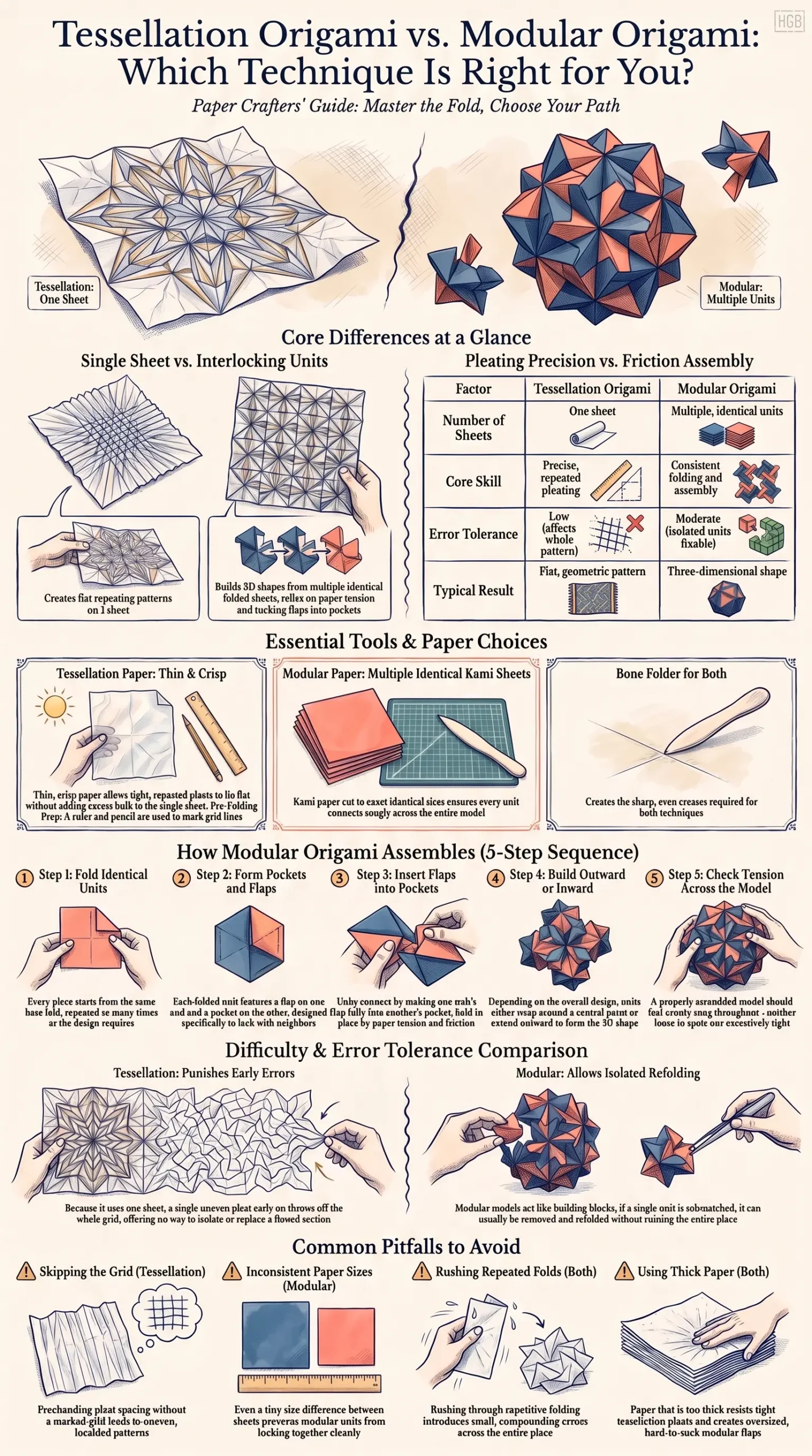 Detail Infographic of Tessellation Origami vs Modular Origami