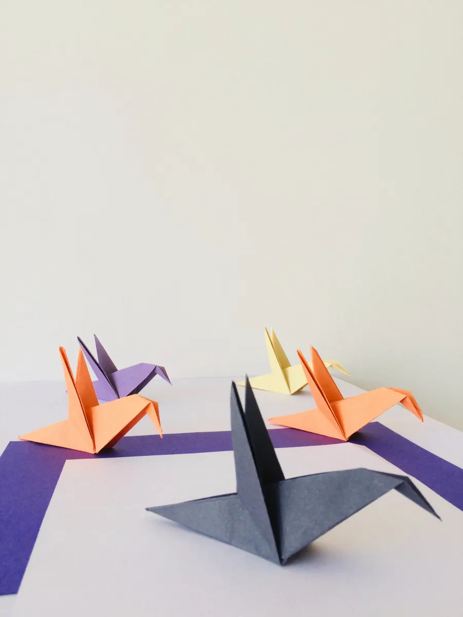An open origami instructional guide showing standard dotted lines and directional arrows.