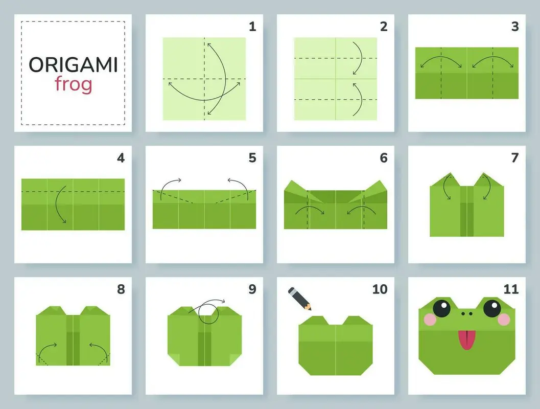 Standardized symbols and dotted lines on an origami instruction sheet for beginners.