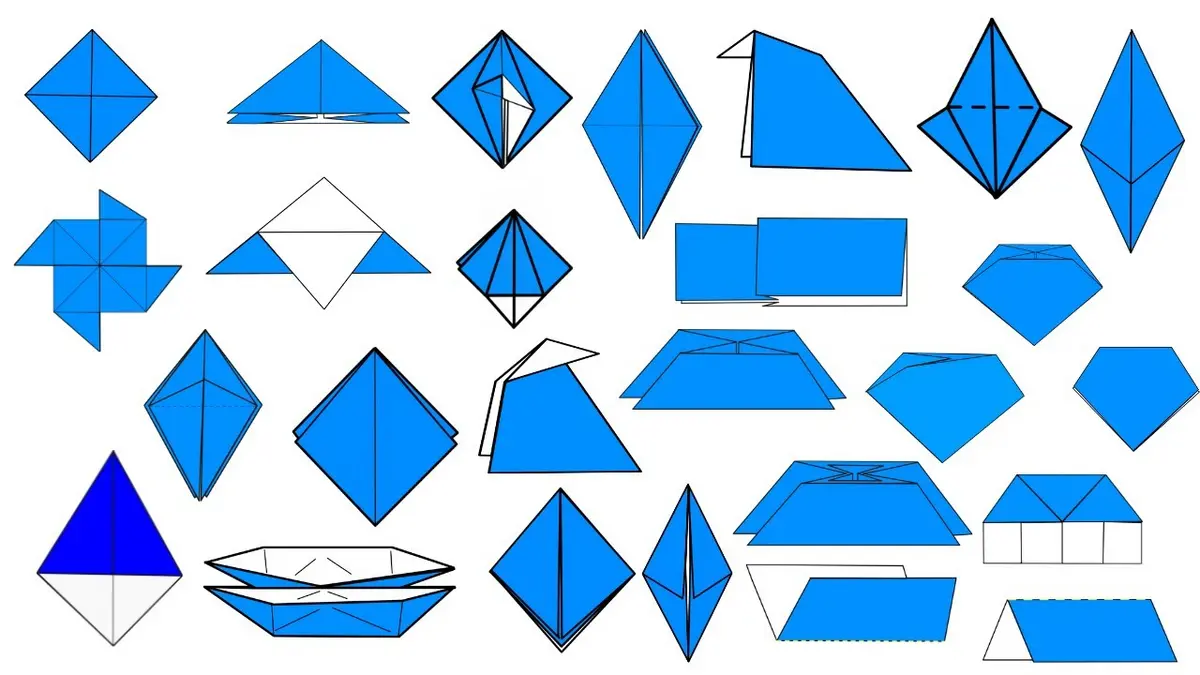 A beginner looking at an origami diagram filled with folding instructions and arrows.