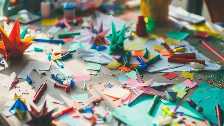 A small stack of colorful origami paper showing a mess-free and portable hobby.